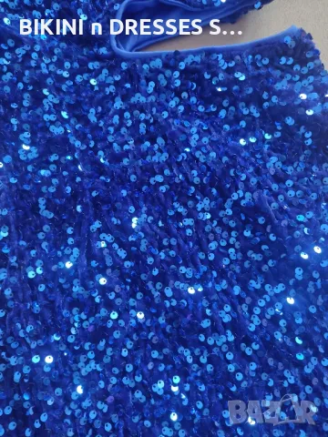 Синя рокля с пайети асиметрична едно рамо ХИТ, снимка 3 - Рокли - 39108658