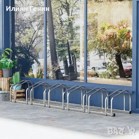 Велосипедна стойка HOMCOM за 6 велосипеда за стенен или подов монтаж, стомана, 179 x 33 x 27 см, снимка 10 - Аксесоари за велосипеди - 50365479