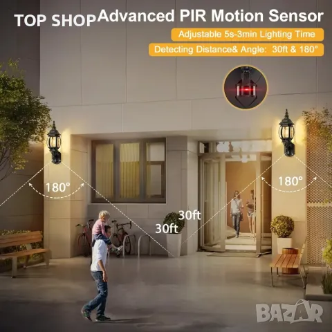 Външна стенна лампа Lamomo, голям сензор за движение, захранвана от мрежата, водоустойчива, 48 см, снимка 8 - Външни лампи - 49580411