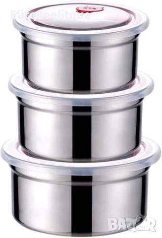 Комплект от три броя кутии за съхранение от неръждаема стомана с пластмасови капаци, снимка 9 - Кутии за съхранение - 52258703