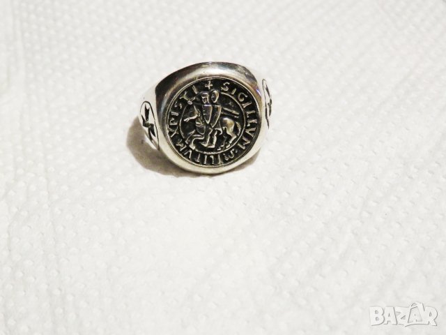 Стар Мъжки сребърен пръстен тамплиерски с ордена sigillvm militum xpisti - Войни на Христа., снимка 4 - Пръстени - 31121311