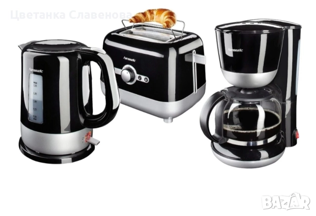 Комплект за закуска Hanseatic от 2 части: кана и кафемашина, черен