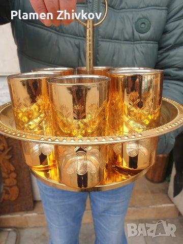 стар японски позлатен поднос с шест чаши , снимка 3 - Чаши - 54202747