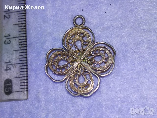 СТАРИННА ФИЛИГРАННА ПОСРЕБРЕНА МЕДНА ВИСУЛКА МЕДАЛЬОН ЧЕТИРИЛИСТНА ДЕТЕЛИНА РЪЧНА ИЗРАБОТКА 40092, снимка 6 - Антикварни и старинни предмети - 42855334