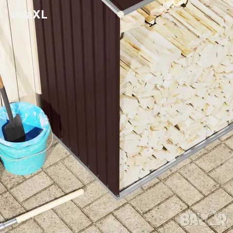 vidaXL Навес за дърва, поцинкована стомана, 330x84x152 см, кафяв, снимка 4 - Дърва за огрев - 56147679