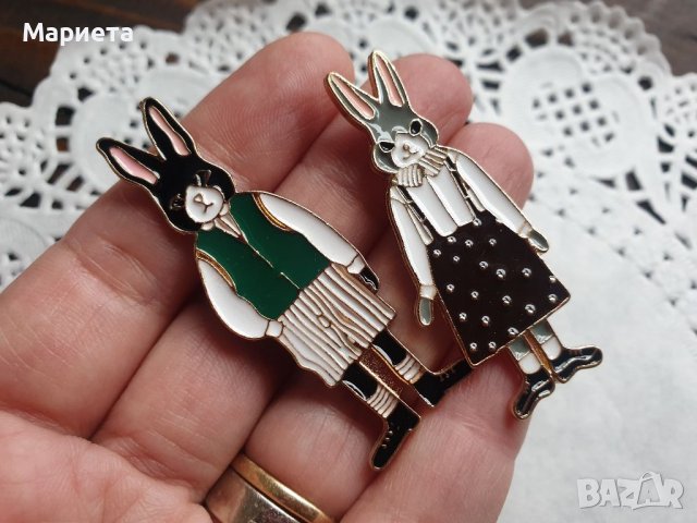 Комплект Сладки брошки зайчета Пинчета Зайци Пинове Значки Бижута Малък подарък Зайче , снимка 3 - Други - 39024550