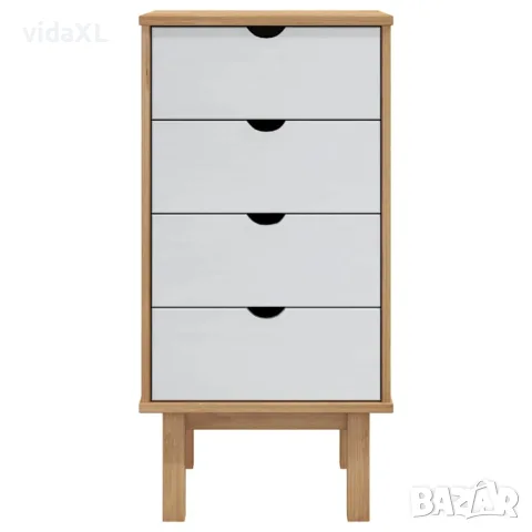 vidaXL Шкаф с чекмеджета OTTA, кафяво и бяло, 45x39x90 см, бор масив, снимка 3 - Скринове - 56147230