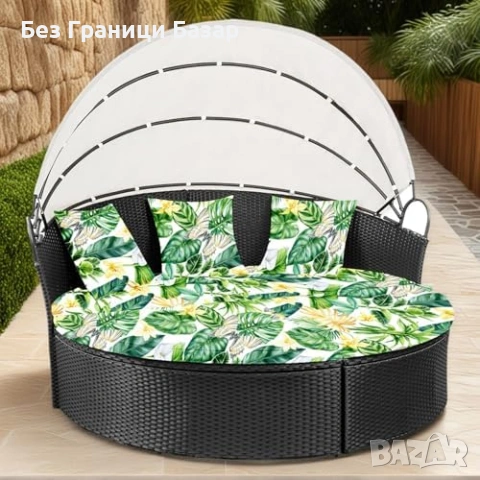 Нов Калъф за кръгло външно легло 168 см с 3 калъфа за възглавници със зелени листа десен, снимка 9 - Други - 54109048