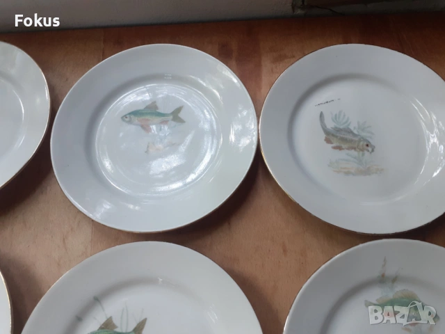 Сервиз чинии - български порцелан - 6 бр. с риби чиния, снимка 3 - Антикварни и старинни предмети - 53275080