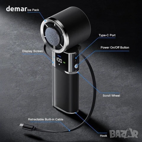 Преносим ръчен вентилатор UIONVO, регулируем на 135°, акумулаторен 6000mAh, 100 скорости, снимка 3 - Други стоки за дома - 51415486