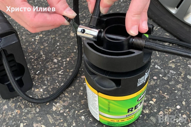 Slime ремонтен комплект за спукана гума с уплътнител 414ml и компресор 12V, 4 bar, 60 PSI, снимка 4 - Аксесоари и консумативи - 54276467