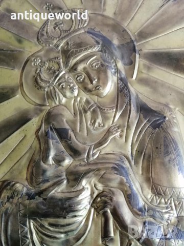 Стара Руска Икона Девата с Младенеца , Царска Русия Обков, снимка 3 - Антикварни и старинни предмети - 42275062
