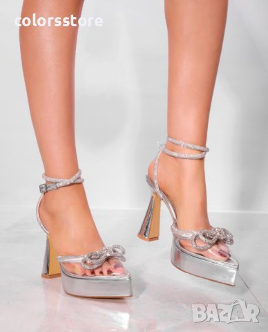 Сандали на ток - прозрачен силикон с сребрист лак - S20-30, снимка 4 - Сандали - 40380086