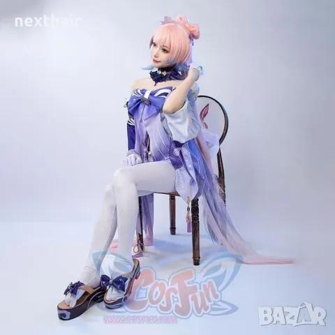 Аниме перука Genshin Impact Sangonomiya Kokomi Cosplay, снимка 5 - Аксесоари за коса - 50309989