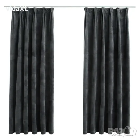 vidaXL Затъмняващи завеси с куки, 2 бр, кадифе, антрацит, 140x175 см
