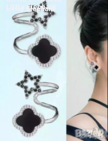 Обеци клип,бранд със звезди и кристали,black/нови, снимка 2 - Колиета, медальони, синджири - 37818061