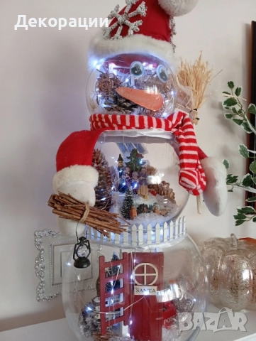 нова коледна украса стъклен светещ снежен човек , снимка 5 - Декорация за дома - 52415837