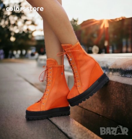 Летни боти на платформа - оранжеви с черно ходило - BL600