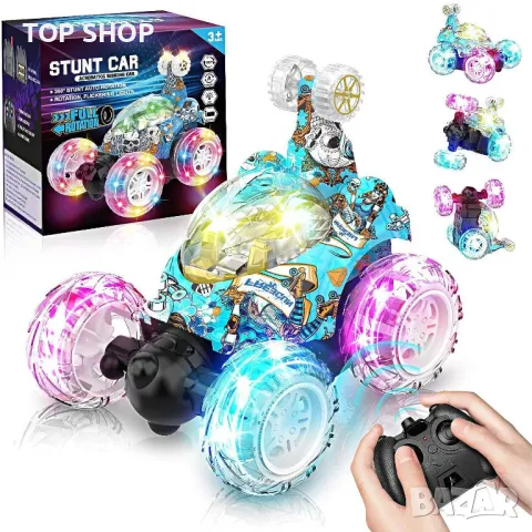 Акумулаторна кола с дистанционно управление  RC Stunt Car 360°Flips Rotation с LED светлина и музика, снимка 5 - Коли, камиони, мотори, писти - 48521806