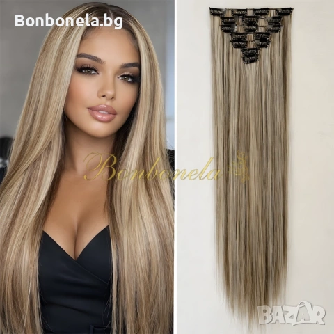 Екстеншън с клипс Удължение за Коса Различни цветове 7 реда треса, снимка 3 - Аксесоари за коса - 53032296