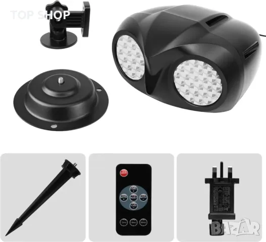 Коледен LED проектор със снежинки за открито, 2 в 1 с дистанционно