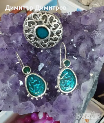 Дамски комплект обеци и пръстен със смола в син цвят. Идея за подарък за Цветница. Бижута Луди гъби