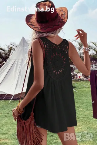 Дамски ефирен топ в черно с плетен гръб, снимка 1