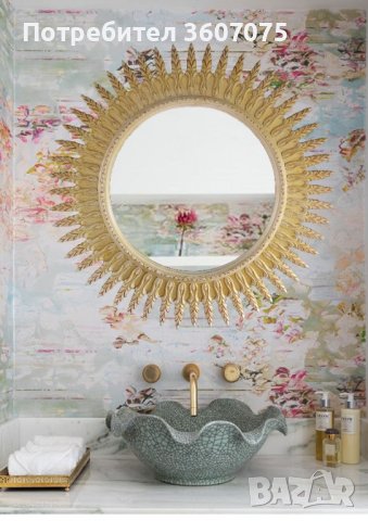 Кръгло голямо дизайнерско ръчно изработено огледало за стена, снимка 11 - Огледала - 39572024