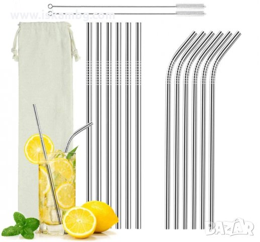 Комплект от 4бр. метални сламки 2 криви + 2прави + 1бр.четка - код 3000, снимка 3 - Аксесоари за кухня - 31833728