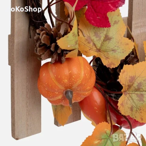 Дървена табела с есенни листа и тикви Happy Fall, снимка 2 - Декорация за дома - 56252373