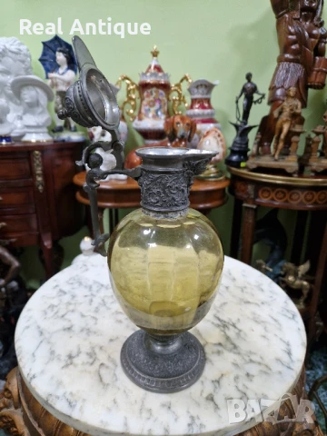 Стара рядка антикварна османска гарафа декандер метал стъкло , снимка 7 - Други ценни предмети - 51029298