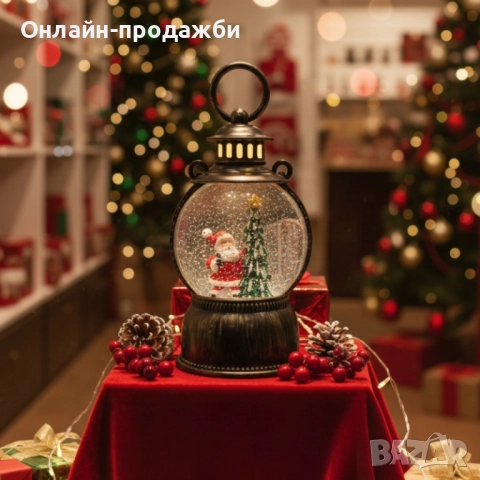 Голям LED коледен фенер с ефект на падащ сняг , снимка 2 - Коледни подаръци - 52243333
