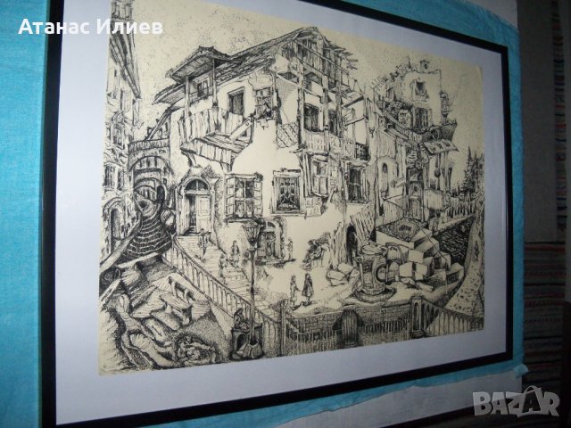 "Чуден град" страхотна картина -графика на худ. Десислава Илиева, снимка 1 - Картини - 32148393
