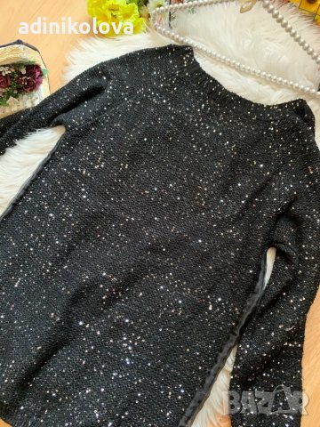 Черен пуловер с пайети, снимка 3 - Блузи с дълъг ръкав и пуловери - 42258814