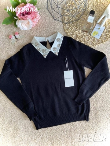 Дамски пуловер с камъчета - черен и тъмно син - 45 лв. , снимка 2 - Блузи с дълъг ръкав и пуловери - 52732144