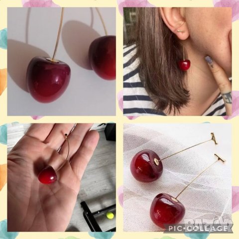 🍒Нови обеци черешки. Изключително атрактивни. Иде ти да ги изядеш 🙂 Като истински. 15 лв/ Еконт🍒 С т, снимка 2 - Обеци - 39945483