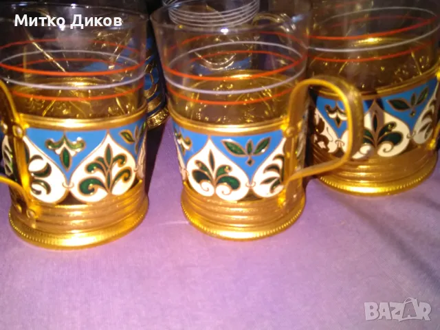 	Стакани Подстакани СССР руски 6броя -6 чаши 2вида х3бр рисувани емайл маркировка, снимка 6 - Други ценни предмети - 48870375
