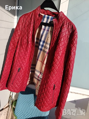 Червено кожено дамско яке естествена кожа , снимка 5 - Якета - 54332994