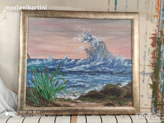 Морски изгрев маслена картина, снимка 3 - Картини - 37913688
