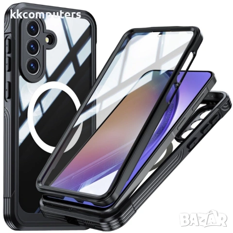 Магнитен Калъф за Samsung A57 5G - PC+TPU, С включено стъкло, Прозрачен, 3 цвята
