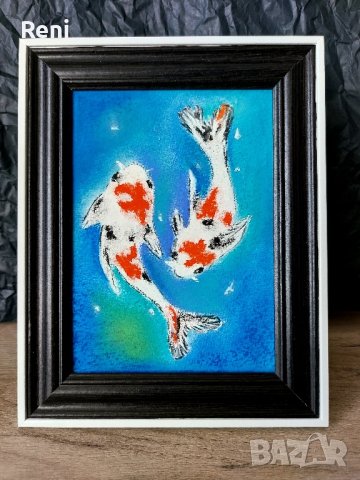 Японски рибки Кои, картина пастел, оригинал, снимка 1 - Картини - 44224588