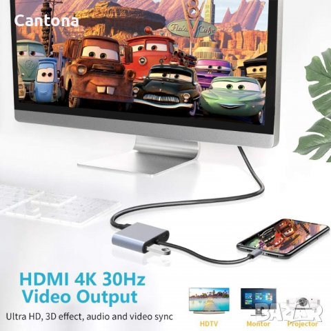 USB C хъб Multiport Adapter, 4К HDMI, VGA, USB 3.0, PD 87W, алуминиев, снимка 2 - Други - 40214391