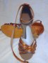 НАЛИЧНИ НОВИ обувки за танци ленти сатен цвят старо злато за крак от 23,5 см , снимка 1