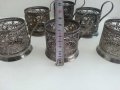 Руски посребрени стакани подстакани филигран, снимка 5