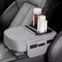 Органайзер за кола, Подложка за Подлакътник, поставки за чаши и телефон, изкуствена кожа, сив, снимка 3
