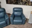 Тюркоазено син кожен комплект - диван тройка и два фотьойла La-z-boy, снимка 10