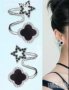Обеци клип,бранд със звезди и кристали,black/нови, снимка 2