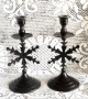 Чифт старинни метални свещници , снимка 1