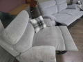 Сив комплект от плат диван тройка с два фотьойла с релакс механизъм, снимка 5