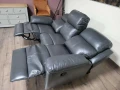 Тъмно сив кожен диван тройка с ръчен релаксиращ механизъм, снимка 11